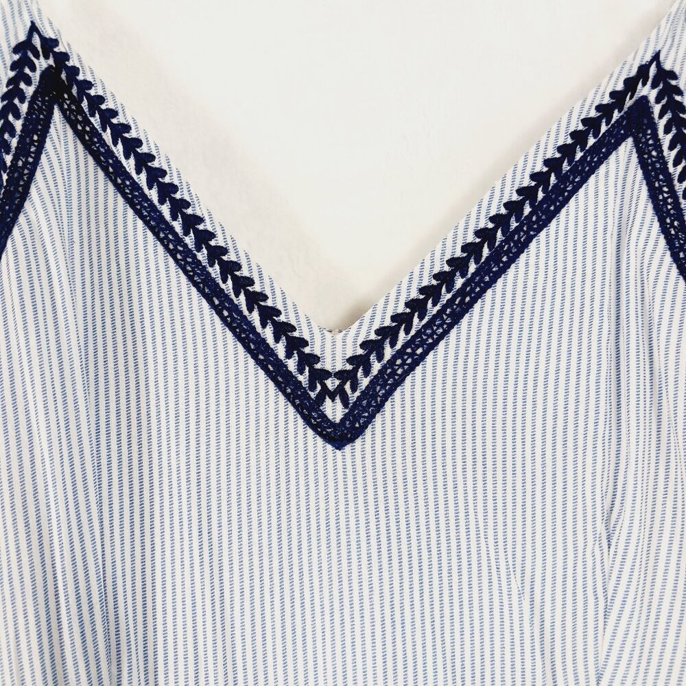 Japana, Palazzo Jumpsuit, S, Blue & White Stripe, Spaghetti Straps, Navy Trim - Picture 3 of 15